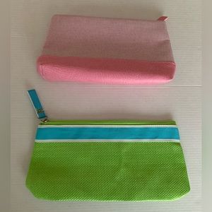 Set of 2 make-up cosmetic bags pink Estee Lauder bag green & blue Lancome bag